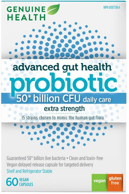 GENUINE HEALTH Advanced Gut Health Probiotic (50 Billion CFU - 60 v-caps)